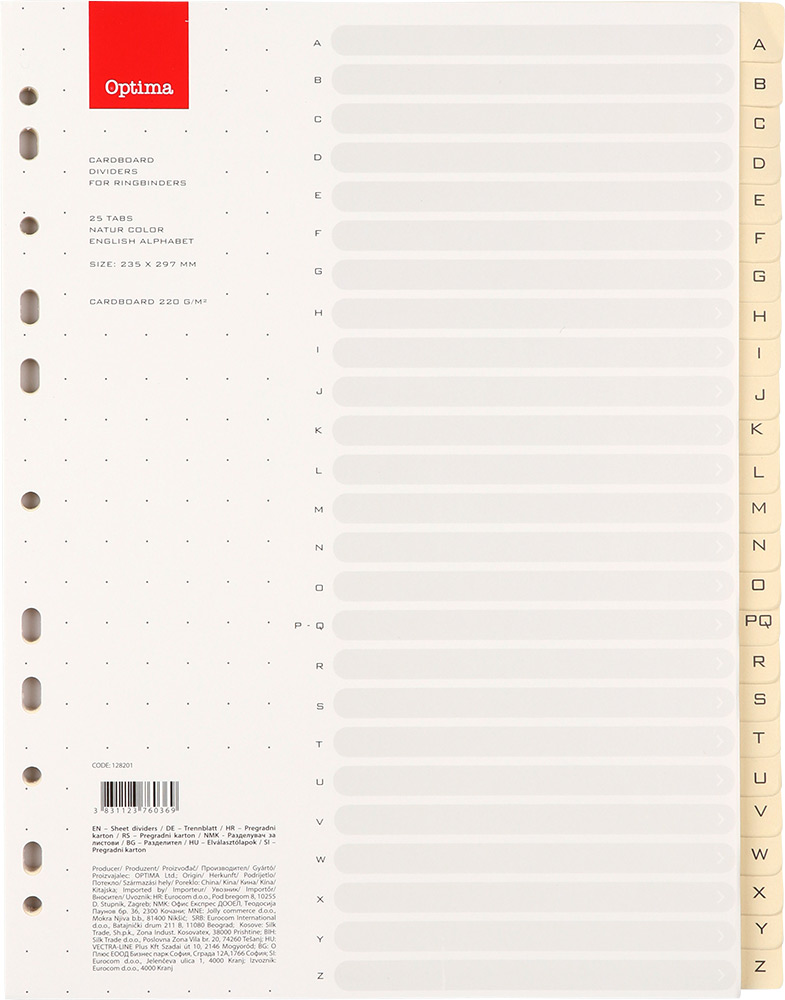 248002-EC Karton pregradni index A-Z eng. za registr. A4 OPTIMA natur 128201 P50