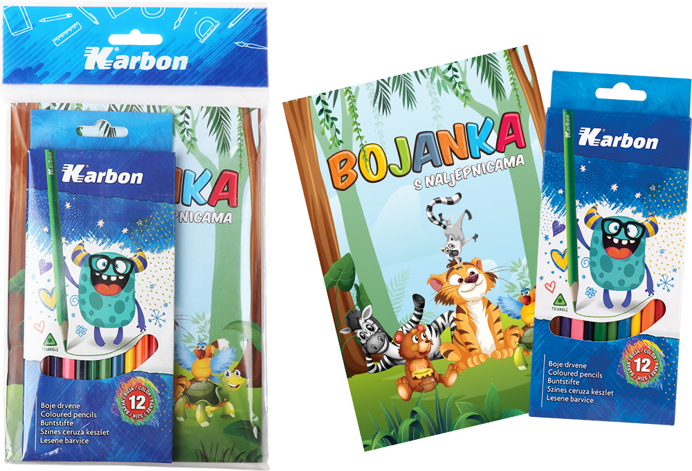 243237-EC Set bojanka A5 s naljepnicama + drvene bojice 12/1 Karbon