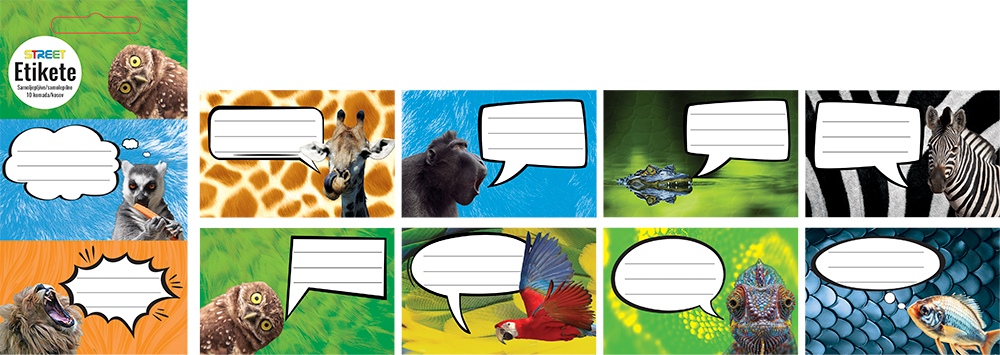 213289-EC Naljepnice za bilježnice STREET ANIMALS WILD 10 kom bls P24/240/960