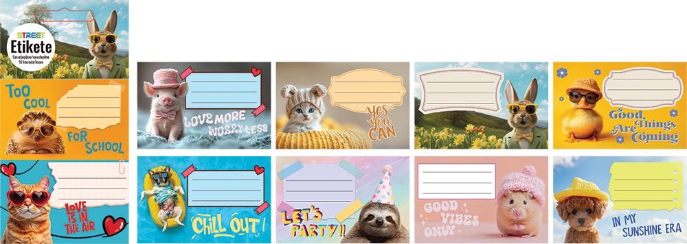 213290-EC Naljepnice za bilježnice STREET ANIMALS CUTE 10 kom bls P24/240/960