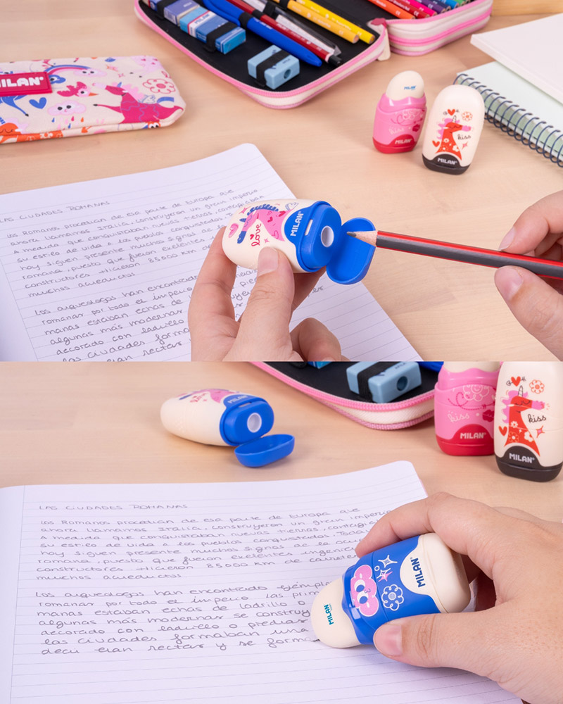 248691-EC Gumica+šiljilo MILAN Capsule Flowicorn plastično s kućištem P16/320