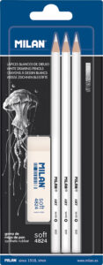 Set crtaći MILAN 3 bijele olovke + gumica 4824 bls P25