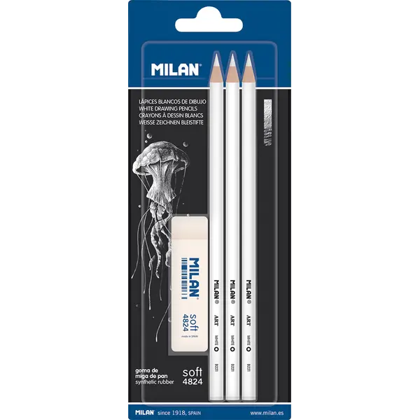 248858-EC Set crtaći MILAN 3 bijele olovke + gumica 4824 bls P25