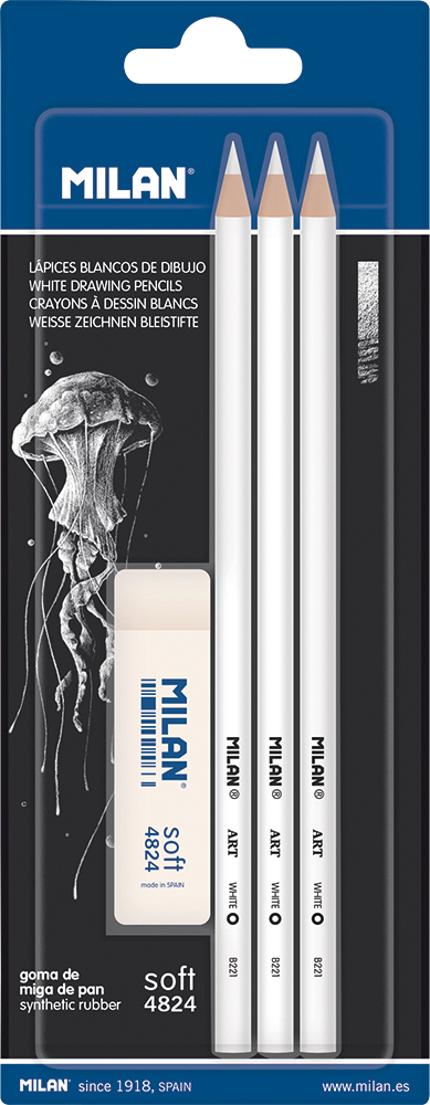 248858-EC Set crtaći MILAN 3 bijele olovke + gumica 4824 bls P25
