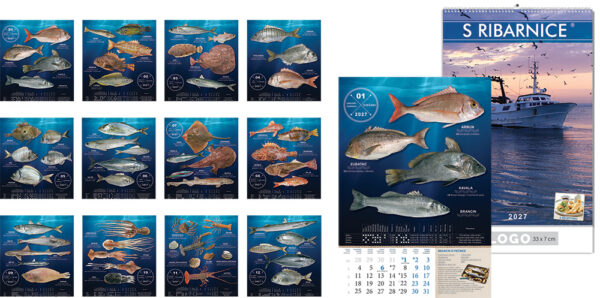 207719-EC Kalendar S RIBARNICE 13L 33x48+7, spirala P40 OG* 2027