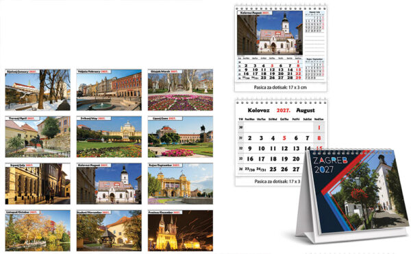 212512-EC Kalendar stolni ZAGREB 13L 17x14+3 spirala P100 JANP 2026
