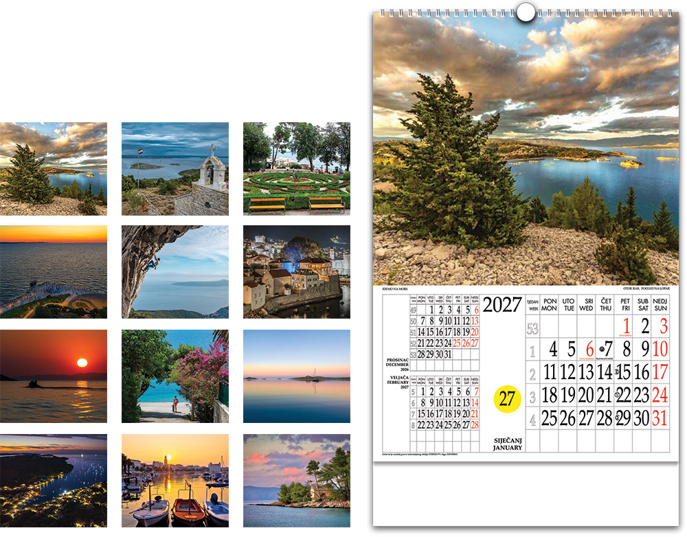226493-EC Kalendar IDEMO NA MORE 13L, 33x48+7 s rot.krugom, vrećica P25 NP 2027