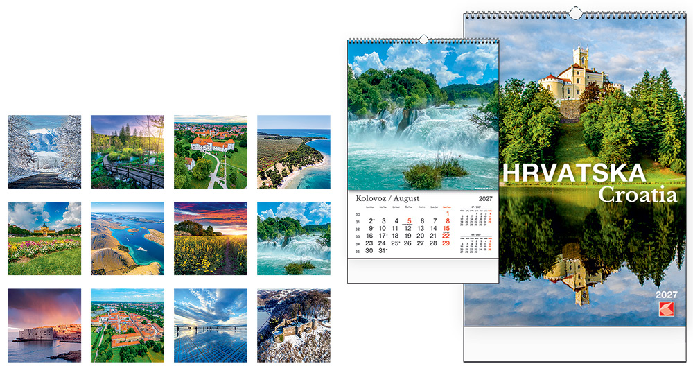 226500-EC Kalendar HRVATSKA CROATIA 13L 33x48+7, spirala P25 KL 2027