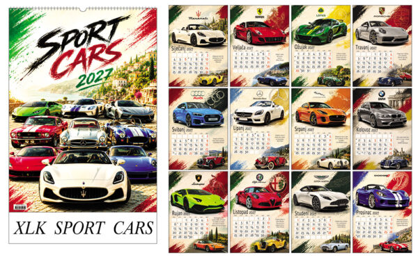 228766-EC Kalendar SPORT CARS 13L 32x43+7 s vrećicom P20 XLK-TMR 2026