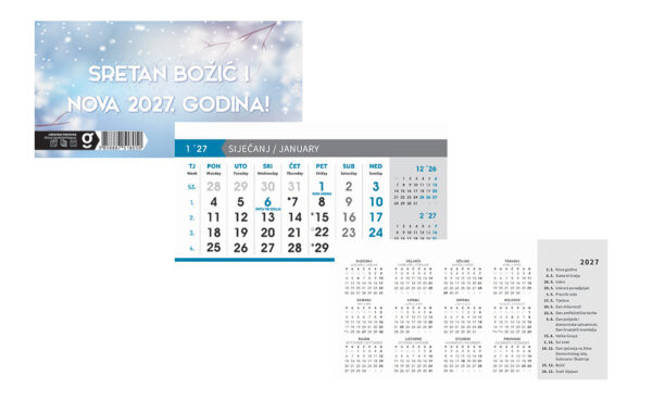 242296-EC Kalendar stolni POSLOVNI 13L 20,5x10,5+4, spirala P50 OG 2027