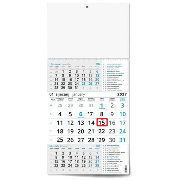 242412-EC Kalendar trodjelni POSLOVNI KATOLIČKI plavi 12L 29,5x42+20, P50 OG 2026