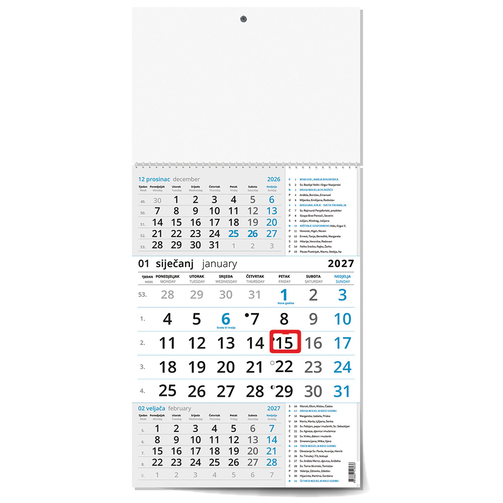242412-EC Kalendar trodjelni POSLOVNI KATOLIČKI plavi 12L 29,5x42+20, P50 OG 2026