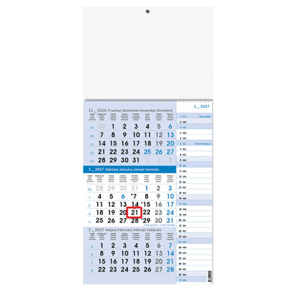 242420-EC Kalendar trodjelni planer 1-list plavi 12L 29,5x42+20, P50 OG** 2026