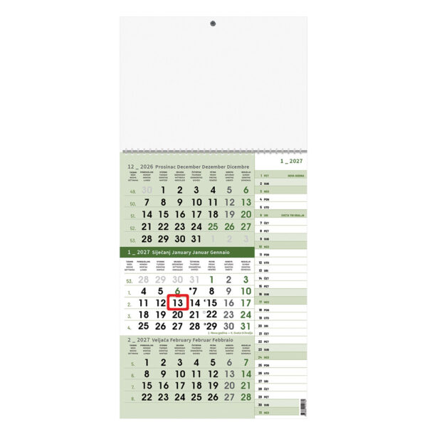 242421-EC Kalendar trodjelni planer 1-list zeleni 12L 29,5x42+20, P50 OG** 2026