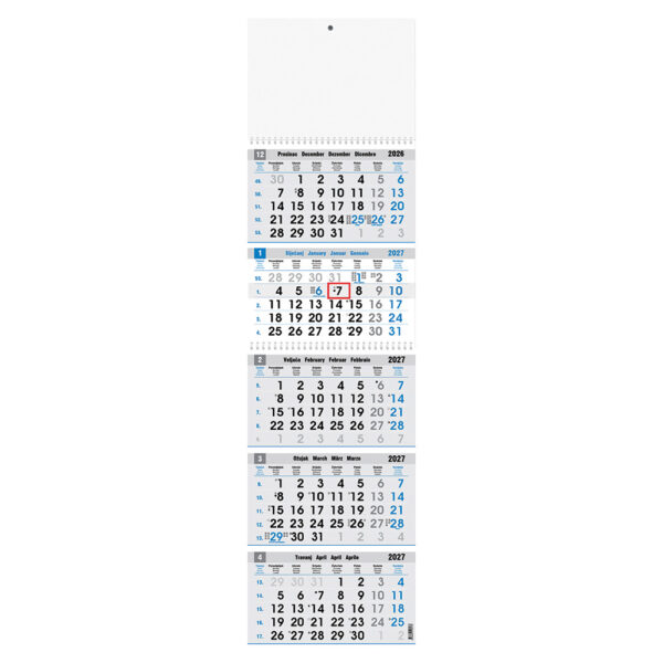 242423-EC Kalendar 5-djelni plavo-sivi 12L, EU 27,5x82+20, spirala P25 OG 2026