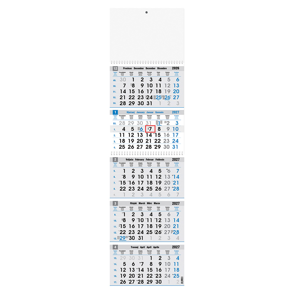 242423-EC Kalendar 5-djelni plavo-sivi 12L, EU 27,5x82+20, spirala P25 OG 2026