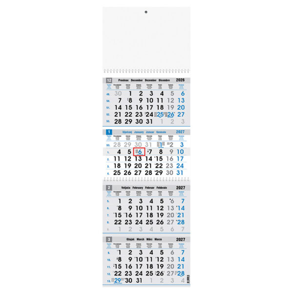 242424-EC Kalendar 4-djelni plavo-sivi 12L, EU 27,5x66,5+20, spirala P25 OG 2026