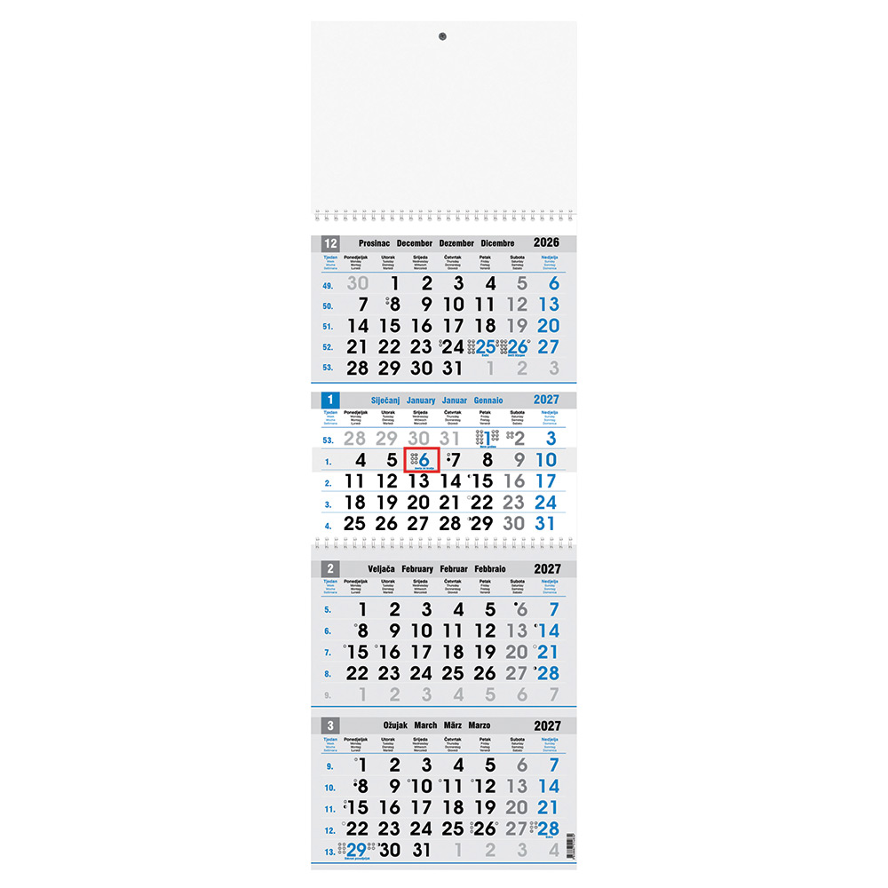242424-EC Kalendar 4-djelni plavo-sivi 12L, EU 27,5x66,5+20, spirala P25 OG 2026