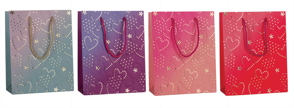 249246-EC Vrećica M exclusive reljefna hot stamp folija HEARTS 18x23x8 P12/360