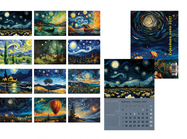 249746-EC Kalendar ZVJEZDANO NEBO 13L 32x44+7, spirala, vrećica P25 SG 2027
