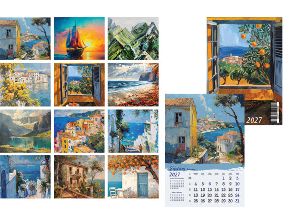 249747-EC Kalendar AKRILNE SLIKE13L 32x44+7, spirala, vrećica P25 SG 2027