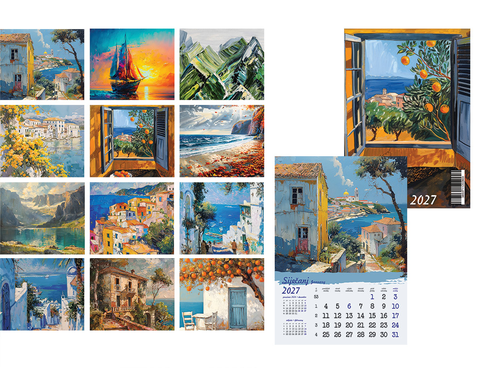 249747-EC Kalendar AKRILNE SLIKE13L 32x44+7, spirala, vrećica P25 SG 2027