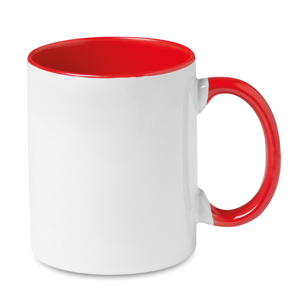 249804-EC Šalica ker. za sublimaciju 300 ml bijelo crvena fi8x9 cm